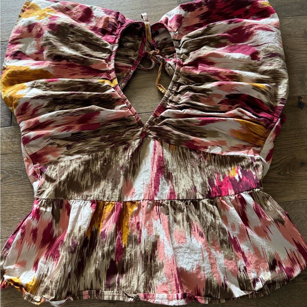 Anthropologie Love the Label Painterly open back vneck top - Picture 3 of 7